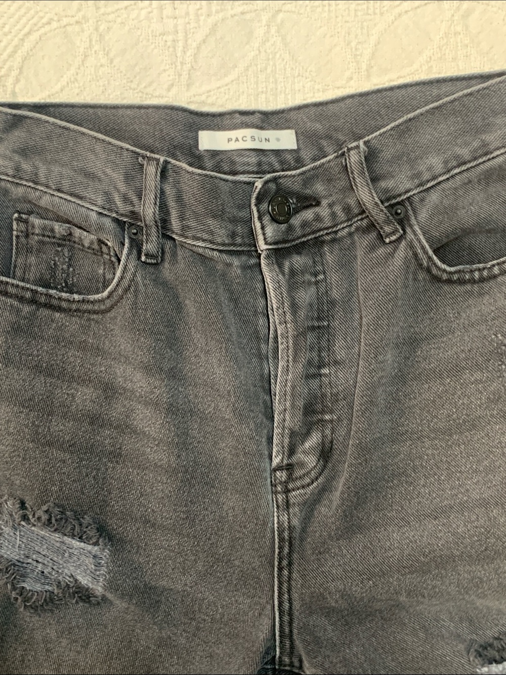 PacSun Women's Washed Gray High-Rise Distressed Jeans with Button-fly